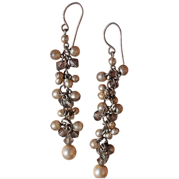 Faux Silver Pearls Dangle Earrings - Picture 1 of 7